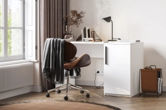 Письменный стол Ада в белом цвете с гладкими фасадами