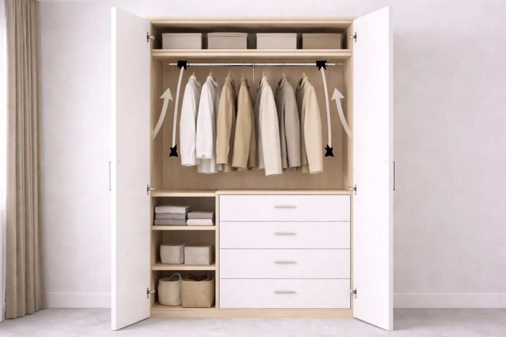 Шкаф с пантографом для хранения одежды в верхней зоне