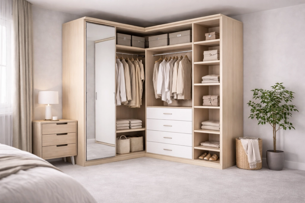 Угловой шкаф-купе без «мертвой зоны»: как сделать угол удобным?