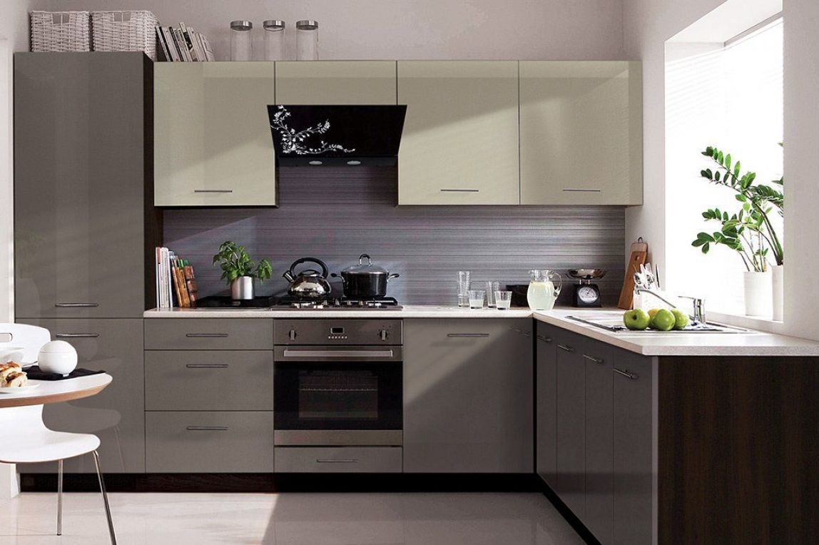 Кухонный гарнитур серый с бежевым